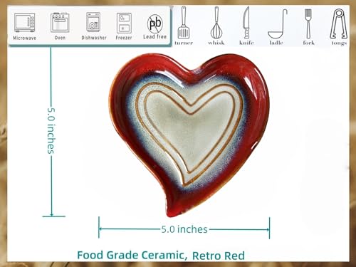 Ceramic Spoon Rest for Stove Top, Heart Cute Spoon Rest for Kitchen Counter, Cooking Spoon Holder for Kitchen Counter, Utensil Rest Spatula Rest Ladle Holder Tong Rest (Retro Red) by Rhobtyne - Used condition - Image 4