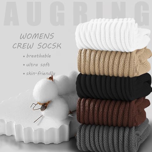 image for AugRing Women's Scrunch Crew Socks Retro 3-Pack Solid Cotton Boot Calf