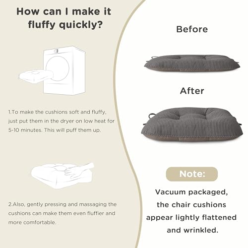 Image of AddGrace Chair Cushions for Dining Chairs Set of 4 Non-Slip Kitchen Seat Cushions with Ties Tufted Thick Seat Pads for Indoor Kitchen Dining Furniture 17 inchx16 inchx3 inch Grey