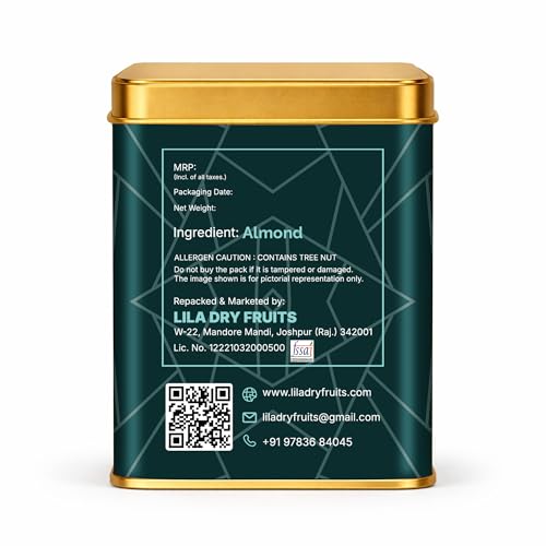 Image of LILA DRY FRUITS Almonds 250 Grams Whole Natural Badam Nuts for Eating, Soaking & Snacking, Crunchy Raw Dry Fruits for Daily Nutrition | Rich in Protein Fiber Healthy Diet Snack Perfect for Gifting
