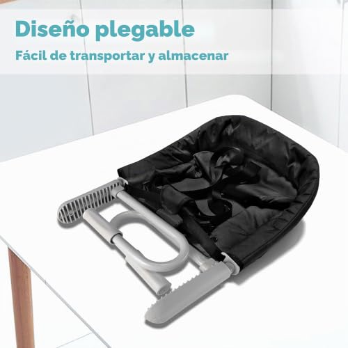 Miniatura 7 de Uisebrt Asiento De Mesa Plegable Para Bebé, Silla Elevadora Para Bebé, Con Pinzas Antideslizantes Y Cinturón De Seguridad, Trona Portátil Para Niños Y Viajes, Color Negro
