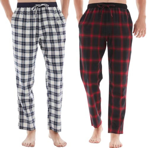 SaneShoppe Lot de 2 bas de pyjama en coton respirant pour homme à carreaux (XXL, gris/rouge) Cover