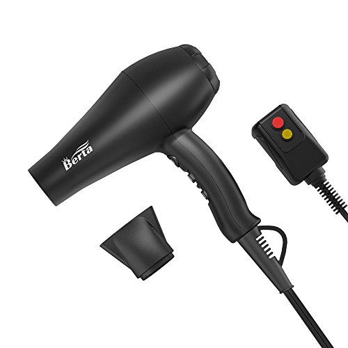 Berta 1875W Powerful Negative Ions Hair Dryer Ceramic Professional Far Infrared Blow Dryer 2 Speeds 3 Heating Settings (3 Attachments) #TOP7