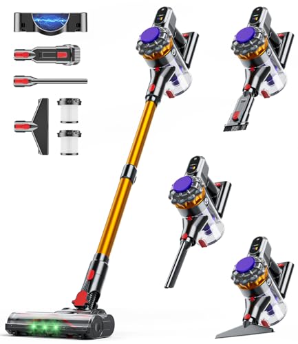 KQAHA Cordless Vacuum Cleaner, 550W 45KPA 65Mins Vacuum Cleaners for Home, Stick Vacuum with Self-Standing, LED Display & Anti-Tangle Wireless Vacumm, Lightweight Vacuum for Pet Hair Carpet Floor