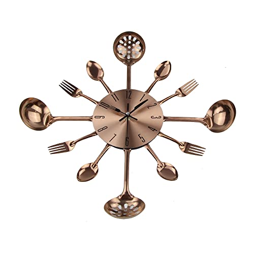 Timelike Kitchen Metal Copper Wall Clocks With Spoons And Forks 3D Removable Modern Creative Cutlery Kitchen Spoon Fork Wall Clock For Great Home Decor And Nice Gifts  thumb #3