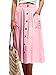 Produktbild ORANDESIGNE Damen Maxirock Vintage A Linie Strandrock mit Knopf und Tasche Frühling Sommer Elegante Hohe Taille Elastischen Bund Boho Langer Rock Rosa Small
