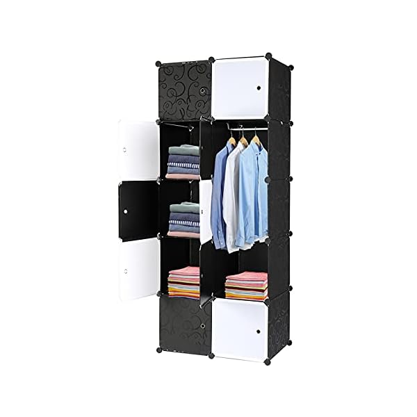 NA 10 Cube Organizer Stackable Plastic Cube Storage Shelves Design Multifunctional Modular Closet Cabinet with Hanging Rod