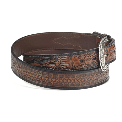 ARIAT Men's Arrow Tooled Billiet Belt, Floral Embossed Tabs, Silver Buckle2