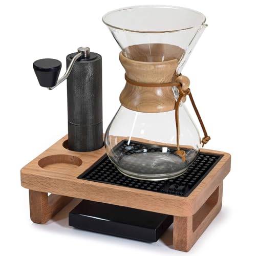 Coffee Organizer Station Oak Wooden Riser Display Stand, for Pour