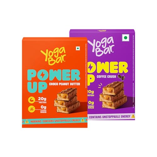 Image of Yogabar Power Up 20g Protein Bar (5 x Choco Peanut Butter Bars, 5 x Coffee Rush Bars) | No Added Sugar Protein Bars | Premium High Protein Blend - Concentrate, Peanuts & Soy | Healthy Protein
