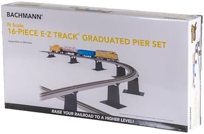 Bachmann Trains - Snap-Fit E-Z TRACK 16 PC. E-Z TRACK GRADUATED PIER SET - NICKEL SILVER Rail With Grey Roadbed - N Scale