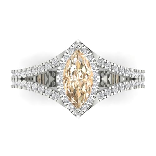 1.2 ctw Women's Engagement Ring | 18K White Gold | 9x4.5mm Marquise Cut Natural Morganite Halo Anniversary Bridal Promise Ring