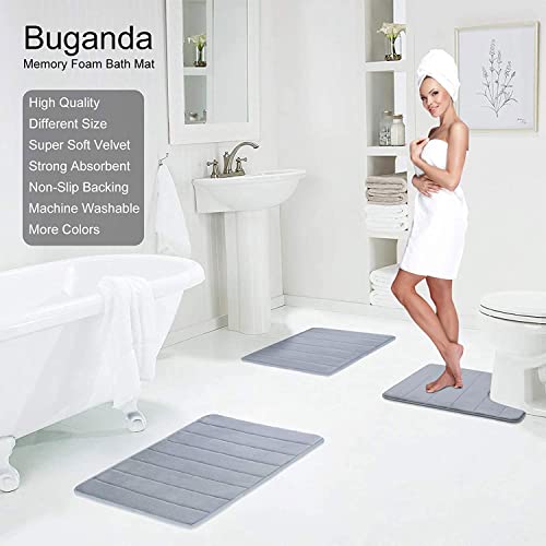Buganda Memory Foam 3 Pieces Bathroom Rugs Set - Thick Soft Absorbent Non-Slip Bath Mats, Washable Small/Large/Contour Bath Rugs, Grey #TOP6
