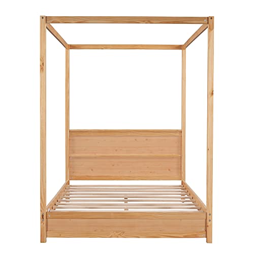 Harper & Bright Designs Canopy Bed Frame Full Size, Four-Poster Canopy Platform Bed Frame With Headboard, Wooden Full Bed With Support Legs, Easy Assembly, No Box Spring Needed (Natural) #TOP5