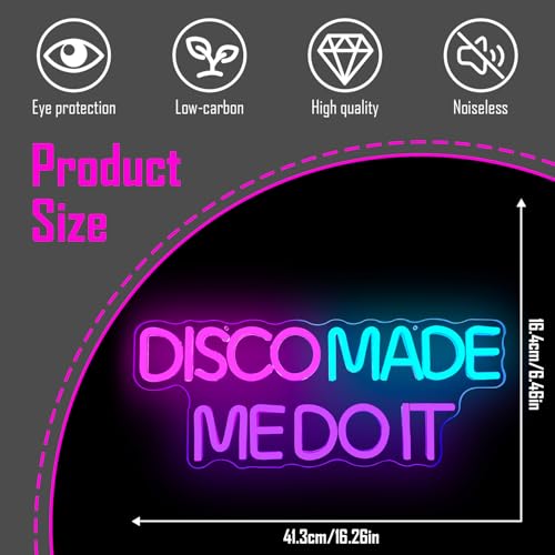 Image of Disco Made Me Do It Neon Sign Disco Led Neon Sign for Wall Decor Dimmable Neon Light Sign for Disco Party Light Up Sign for Music Bar Club Bedroom Disco Decor Disco Lover Disco Fever Party