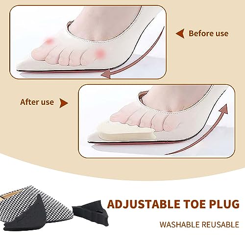 Image of 4 Pairs Toe Filler Inserts for Shoes Too Big, Adjustable Toe Plug Reusable Shoes Filler,Shoes Inserts Foam Shoe Fitters for Women Men Pumps Flats Sneakers Black Beige 4 Black