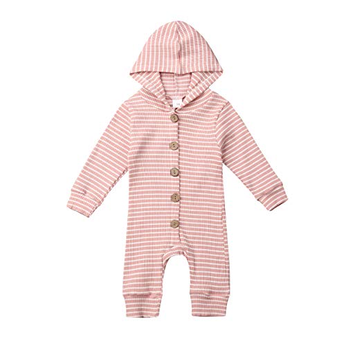 Newborn Baby Boy Girl One Piece Rompers Long Sleeve Organic Rompers Jumpsuits Pajamas Sleeper Overall Toddler Clothes (Pink Hooded, 0-3 Months)