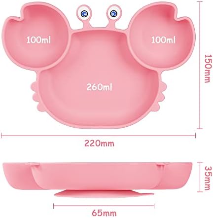 Vicloon Silicone Suction Plate for Toddlers, Baby Suction Plate, Baby Cutlery Feeding Training Divided Plate, Non Slip Silicone Baby Weaning Plate for Most Highchairs Trays (Pink)