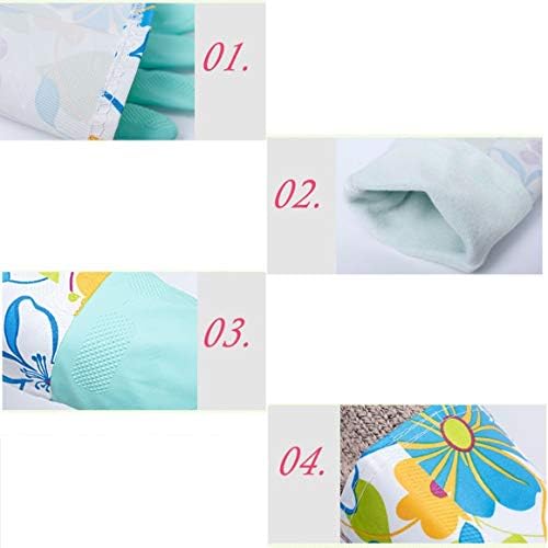 Rubber Cleaning Gloves with Lining Household Thickening PU Waterproof Kitchen Dishwashing Latex Glove Red + Blue Large 2 Pairs