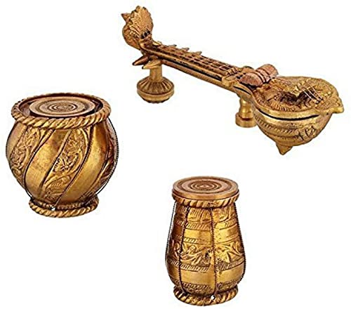 Statue Sitar et Tabla Dugi Devyom Jaune de 35,6 cm pour Décoration Indienne