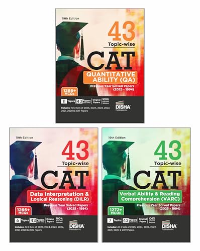 Image of Disha Combo (3 Books) 43 Topic-wise CAT QA, DILR & VARC Previous Year Solved Papers (2025 - 1994) 19th Edn | Previous Year Questions PYQs for CAT 2026