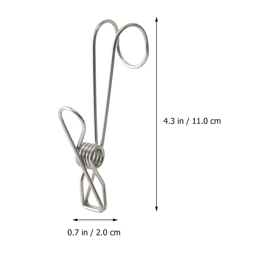 HEMOTON 10 Stück Edelstahl Metall lange Schwanz Clip mit Haken Kleidernadeln hängen Universal Clips für Küche Bad Büro