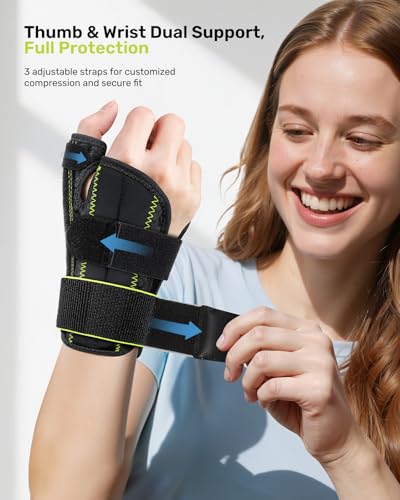 Image of Rakiie Thumb Brace Wrist Support Left Hand L /XL Yellow | Flexible night splint for carpal tunnel, arthritis pain relief, tendonitis, De Quervain's tenosynovitis
