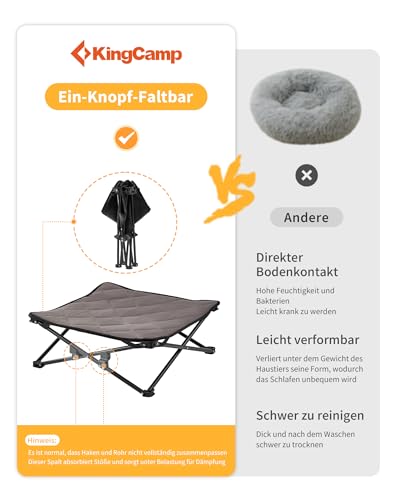 KingCamp Erhöhtes Hundebett Hundeliege Outdoor Haustierbett Haustierliege Atmungsaktivem Mesh & Wildledermatte & Rutschfesten Füßen für Reisen Garten Outdoor Indoor, Schwarz 57 x 57 x 23 cm