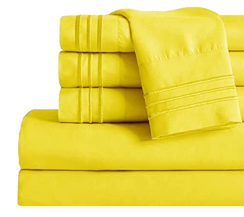 Image of Mocassi Cali King Sheet Set - Luxury Hotel 1800 Premier Bedding Sheets & Pillowcases - Ultra Soft Breathable & Cooling Bed Sheets - Deep Pocket - Wrinkle Resistant - 6 Piece - Cali King, Yellow