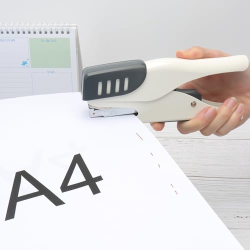 NatSumeBasics Plier Effortless Stapler & 1000 Rose Gold Staples, White Handheld Stapler 45 Sheet Capacity Heavy Duty Manual Staplers for Office Accessories Supplies (White)