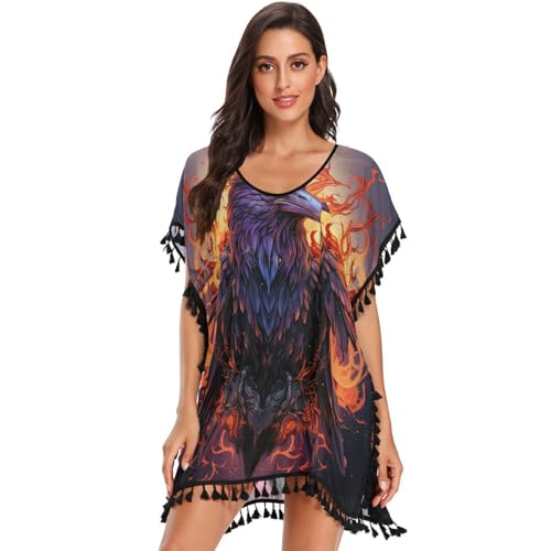Angry Animal Crow Women's Beach Cover Up Chiffon Tassel Swimwear Swimsuit Coverups for Girl