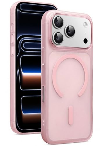 Image of DIZORO Matte Case for iPhone 17 Pro Max Compatible with MagSafe, Camera Lens Full Protection, Shockproof Translucent Frosted TPU Soft Phone Cover, Anti-Fingerprint (Pink)