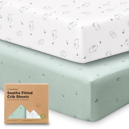 Image of KeaBabies 2-Pack Organic Crib Sheets for Boys, Girls - 52x28 Fitted Crib Mattress Sheet Neutral, Breathable Jersey Cotton Cover for Baby Bed, Toddler Mattress, Soft & Cute Prints (Bunnies)