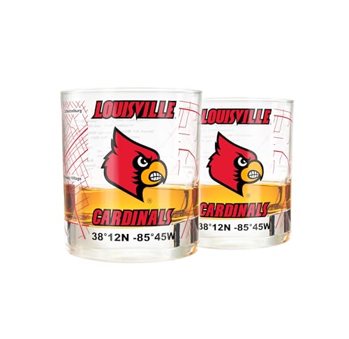 Image of Greenline Goods - University of Louisville Cardinals College Whiskey Glasses (Set of 2), 10 oz - Full-Color Logo + Campus Map