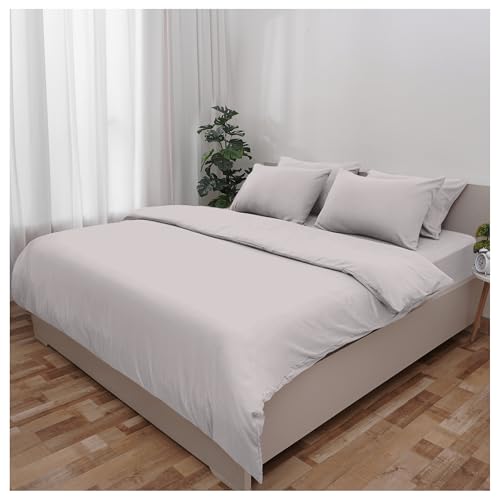Novo Home Double Bed Duvet Cover Set Light Grey - Soft Microfibre Quilt Cover with 2 Pillowcases