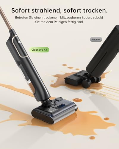 Vexilar X7 Nass Trockensauger akku, 180° Lay-Flat Nasssauger, Staubsauger mit Wischfunktion, 40 Minuten, Selbstreinigung, 800mL Wassertank, Ideal für Hartböden, Familien mit Haustieren & Kindern