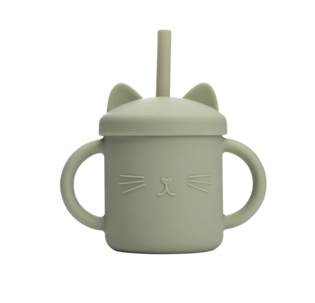 LUMINI Non Toxic, BPA Free - Silicone Straw Kitty Cup for Baby | Feeding Trainer Cup with Handle (Olive Green) - Pack of 1