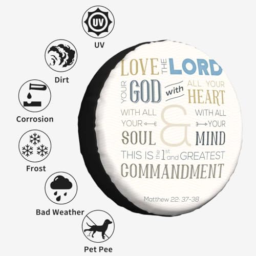 Image of Love with All Your Heart Spare Tire Cover for RV Trailer Bible Quotations Wheel Protectors Weatherproof Polyester Tire Case for All Cars SUV Camper Travel 15 inch, STC029