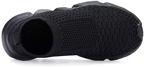 Santiro Boys Shoes Kids Running Shoes Lightweight Girl Tennis Shoes Breathable Slip On Knit Sock Sneakers All Black (Little Kid/Big Kid) 5 M Us #TOP5