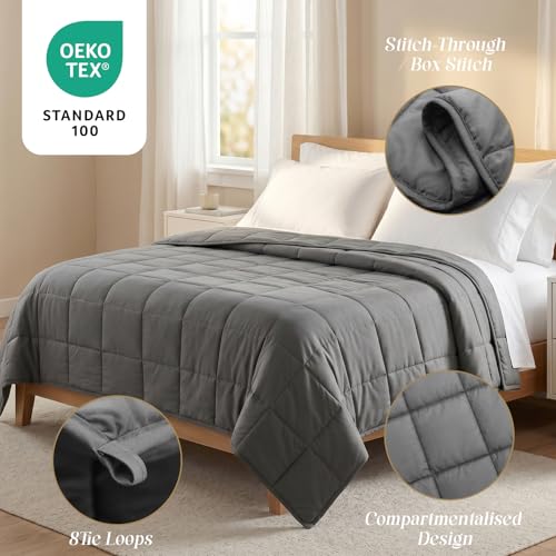 Image of Smart Queen Weighted Blanket for Adults (25 lbs, 78 inchx85 inch, King Size) Breathable Heavy Throw Blanket for 220-280 lbs, Soft Thick Blankets with Cooling Glass Beads, All Season, Machine Washable, Grey