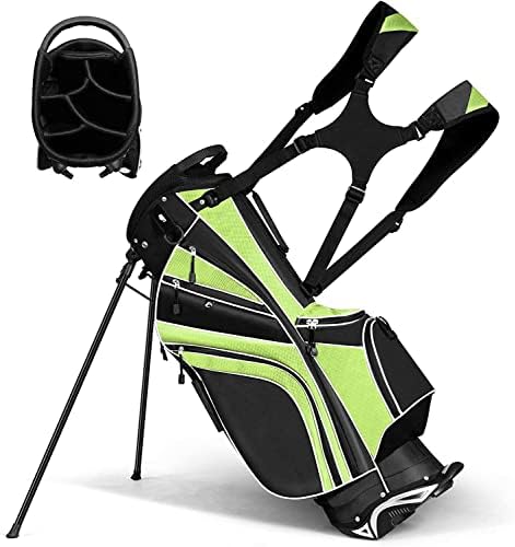OFFICEJOY Golf Stand Bag, Golf Club Bag w/6 Large Way Top Dividers & 7 Pockets, Lightweight Golf Carry Bag w/Ergonomic Dual Straps & 2 Aluminium Pole, Lightweight Golf Bag for Men & Women (Green)