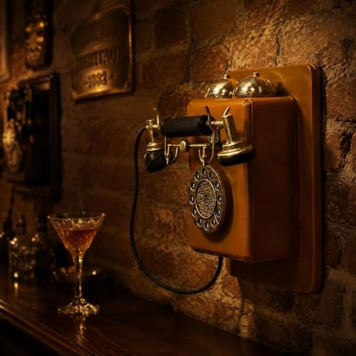 Teléfono antiguo de pared KiBcsLic pieza llamativa retro de madera 5