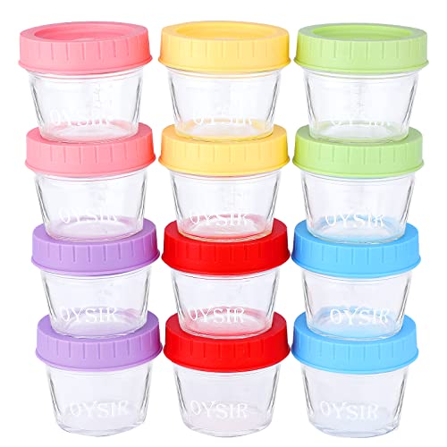 OYSIR Glass Baby Food Storage Containers,12 Pcs,4 oz Baby Jars with Lids, Reusable Small Glass Baby Food Containers for Infant & Baby, Freezer, Microwave/Dishwasher Safe