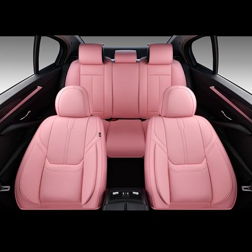 HOMOSTARRY Pink Leather Car Seat Cover Front Pair, Waterproof Car Seat Protector Cover Airbag Compatible, Vehicles Cushion Universal Fit for Most Sedans, Pick-up Trucks (Pink, Front Pair) by HOMOSTARRY - Image 9
