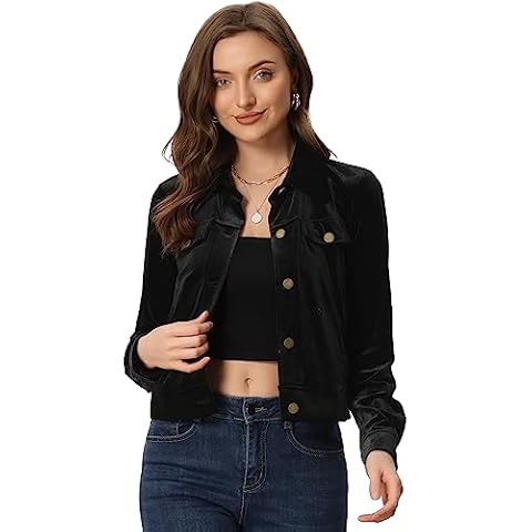 Allegra K Women's Velvet Cropped Jacket Cover