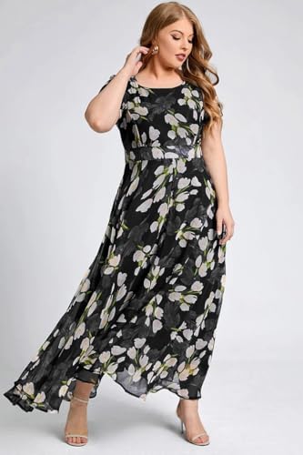 Image of Shasmi Women's Navy Blue Georgette Digital Floral Printed Floral Printing Short Sleeve A-Line Maxi Gown Dress for Women (Gown Dress 248)