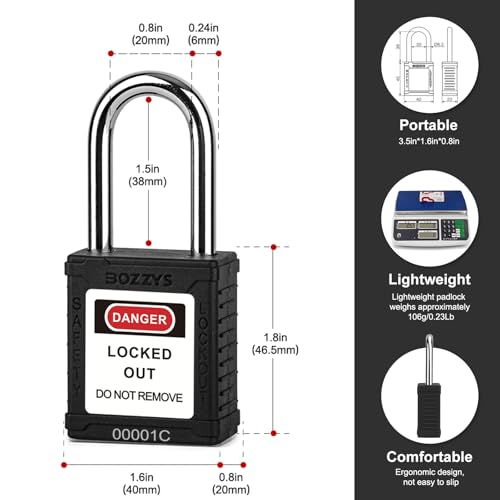 Image of Lockout Tagout Locks with 2 Master Keys|12-Pack Black OSHA Loto Lock|Keyed Different & Laser Coding|Lock Out Padlock Kits for Machinery & Electrical Panels