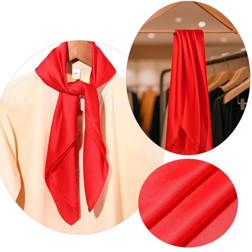 Chiffon Scarf Necklace Red Neck Scarf 26" Hair Square Satin Silk Feeling Neck Scarfs Retro Satin Ribbon-Scarfs Square Handkerchief for Costume Hair Wrapping3
