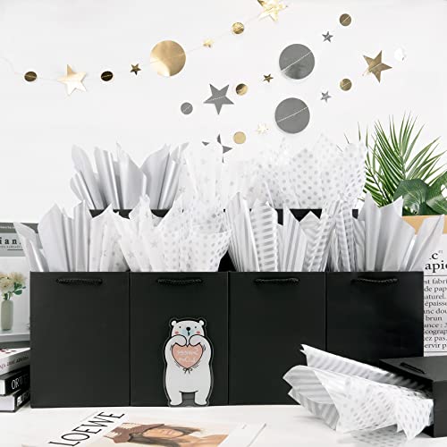 Image of Larcenciel 120 Sheets Metallic Silver Tissue Paper for Gift Bags, Gift Wrapping & Packaging, Glitter Gift Tissue Paper Bulk for Birthday Party Favor Decor DIY Fringes Shredded Fill Confetti,19.7x13.8