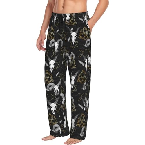 Novastar Mens Pajama Pants Bottoms With Pockets- Gothic Style Cool Goat Skull Soft Mens Pj, Comfy Men Lounge Pants
